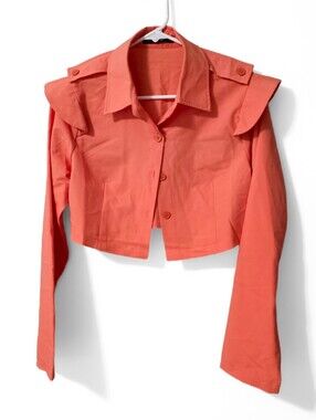 Double Crazy Cropped Button-Front Orange/Coral Jacket Size Medium